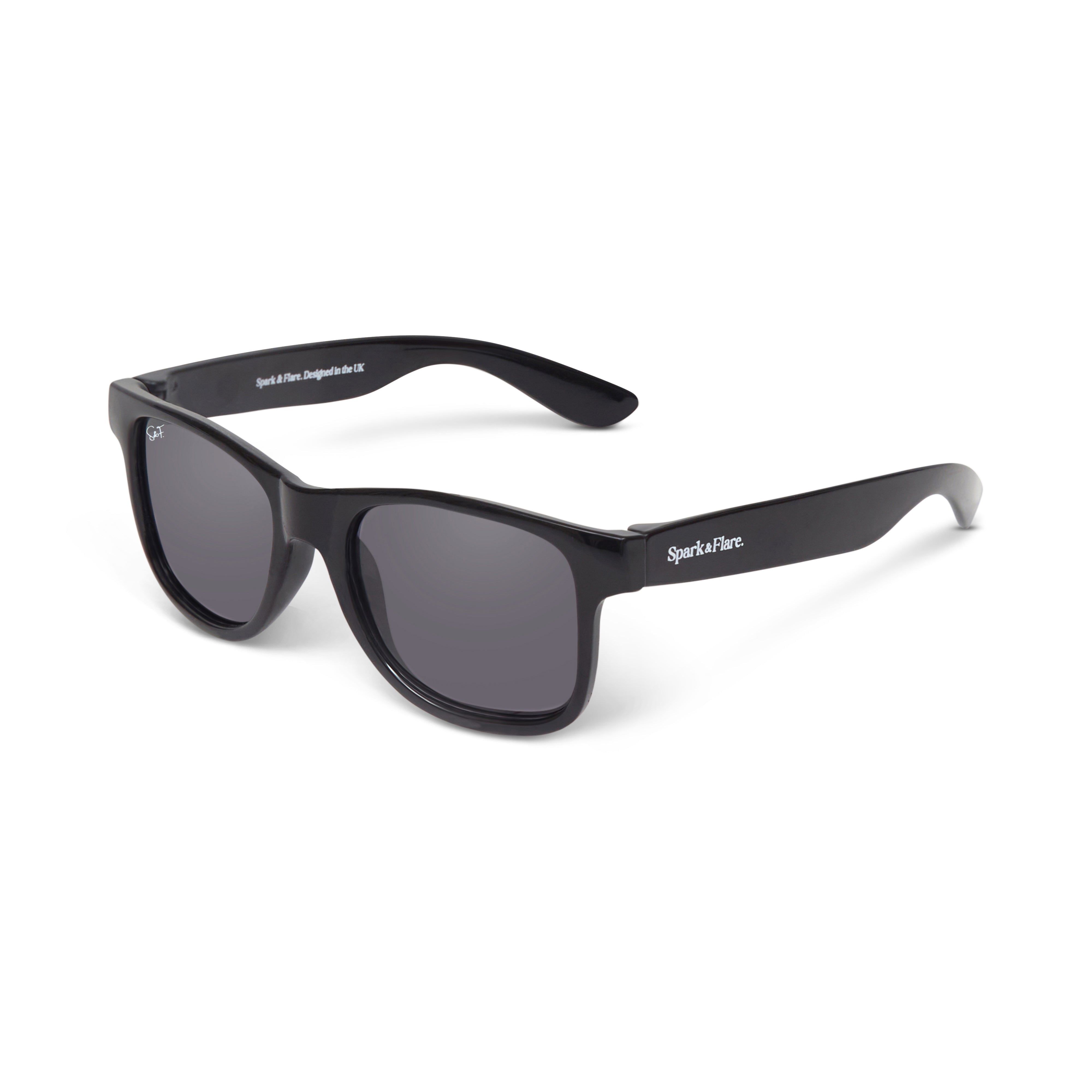 Black Spark & Flare wayfarer sunglasses for juniors aged 7-13 with square frames