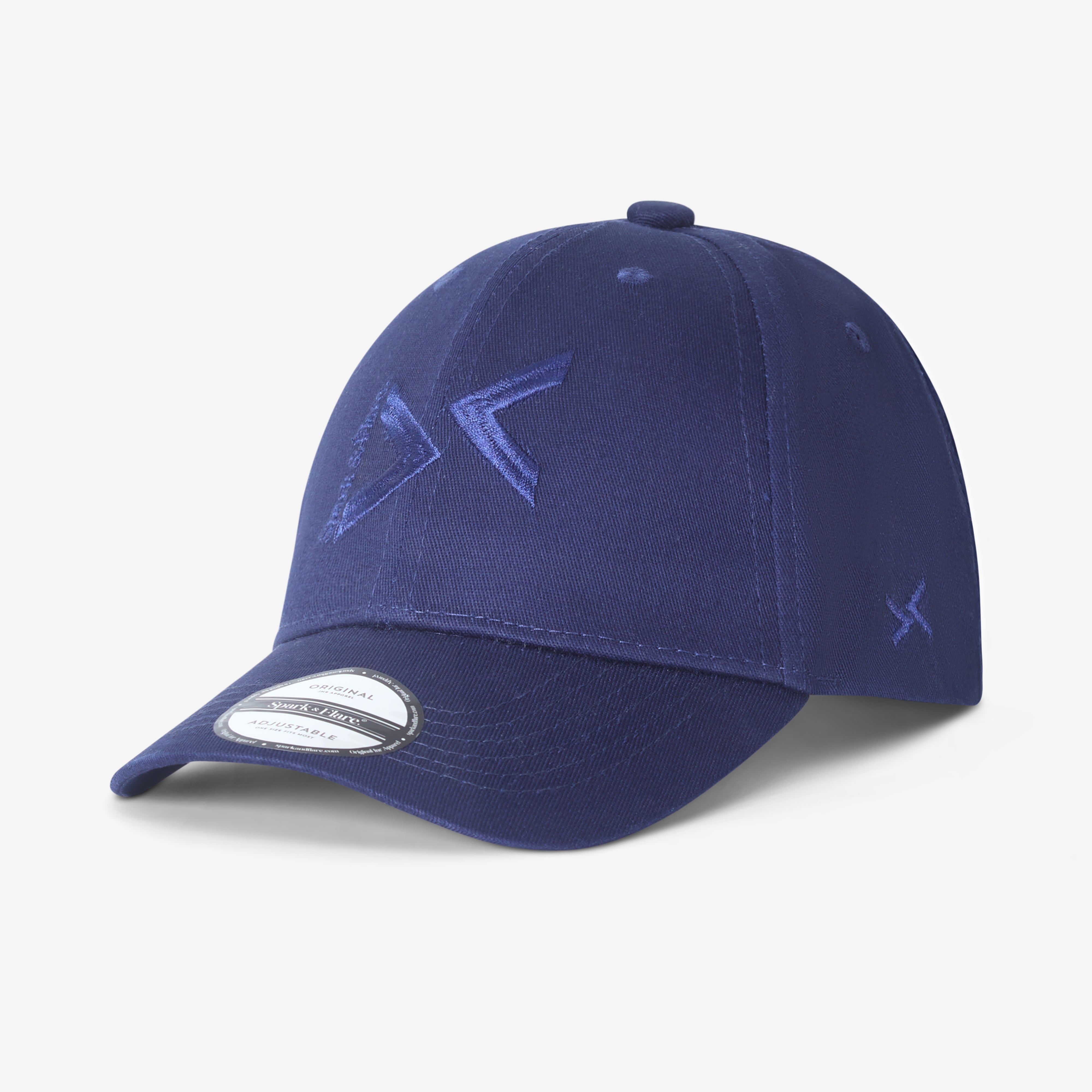 Navy cap with Spark & Flare arrow logo in navy
