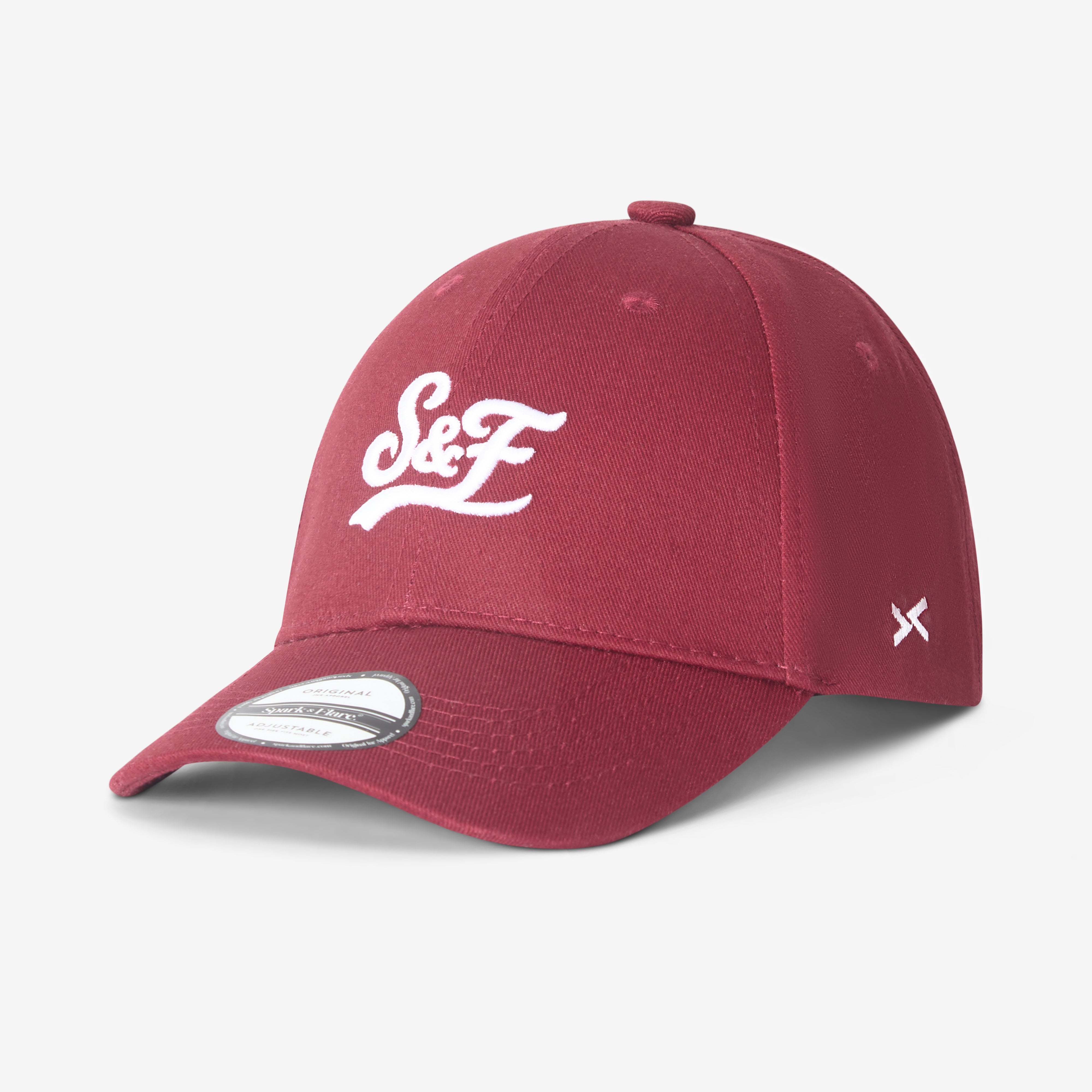 Spark & Flare burgundy cap with S&F logo on the front