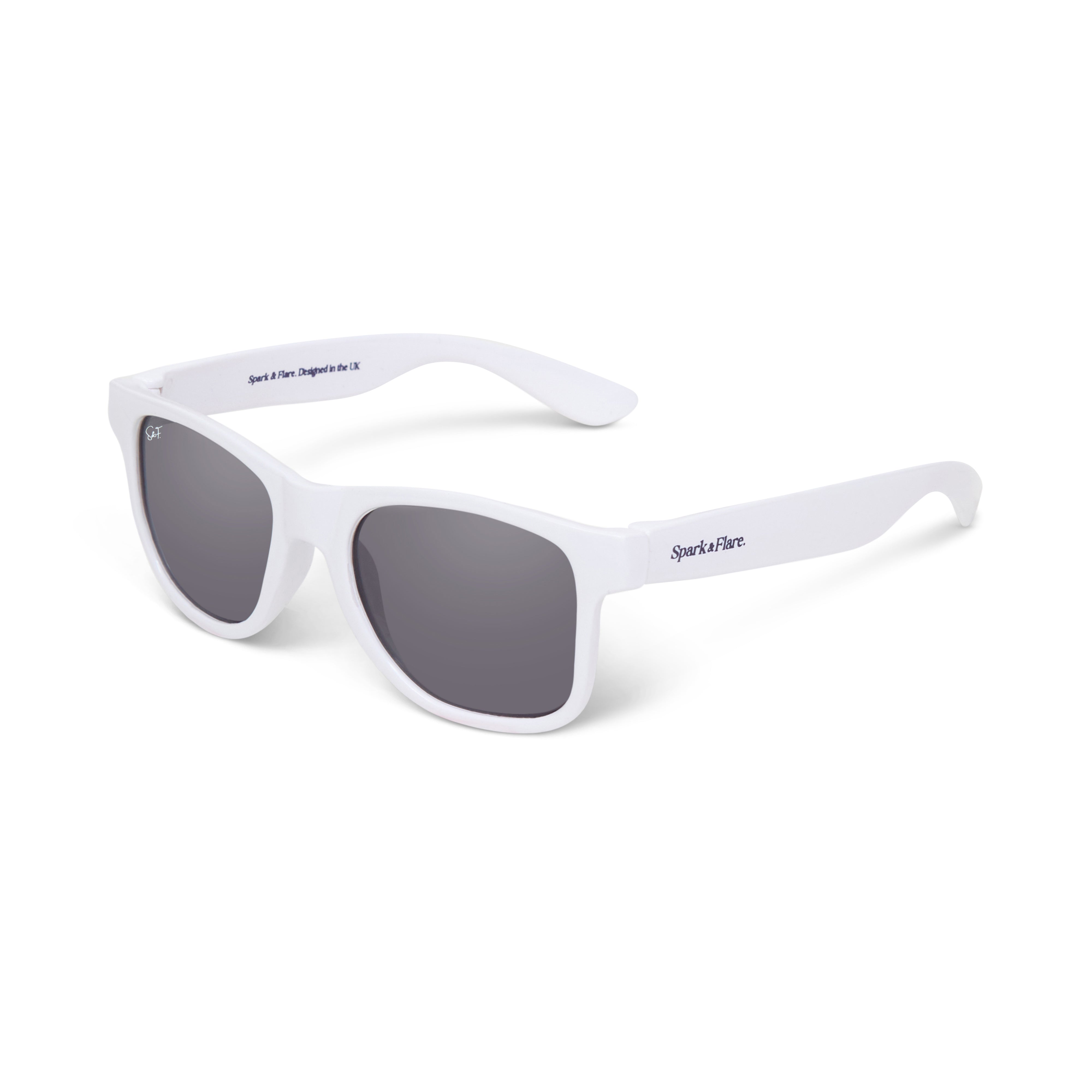 White Spark & Flare wayfarer sunglasses for juniors aged 7-13 with square frames