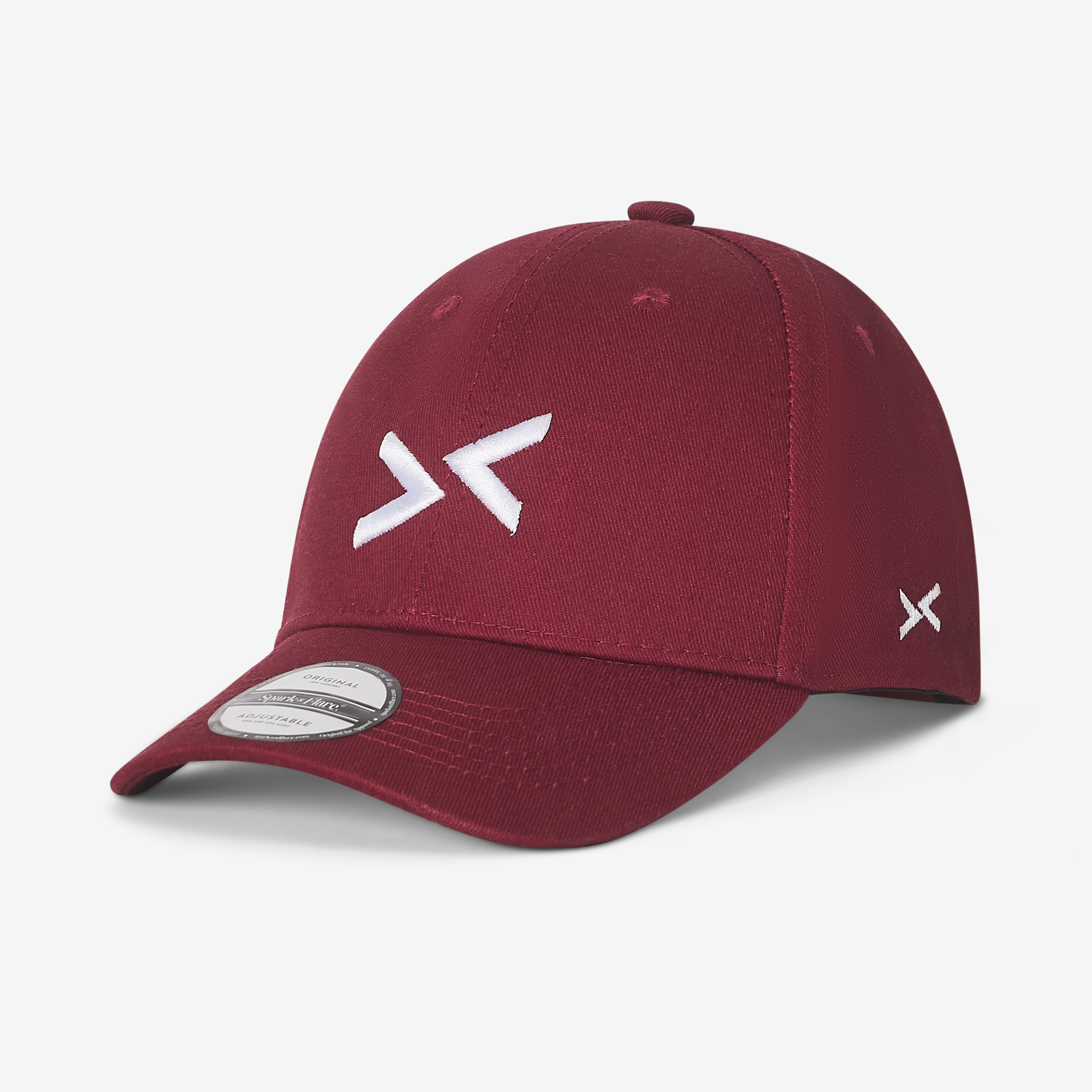 Burgundy Spark & Flare baseball cap with Spark & Flare arrow logo in white