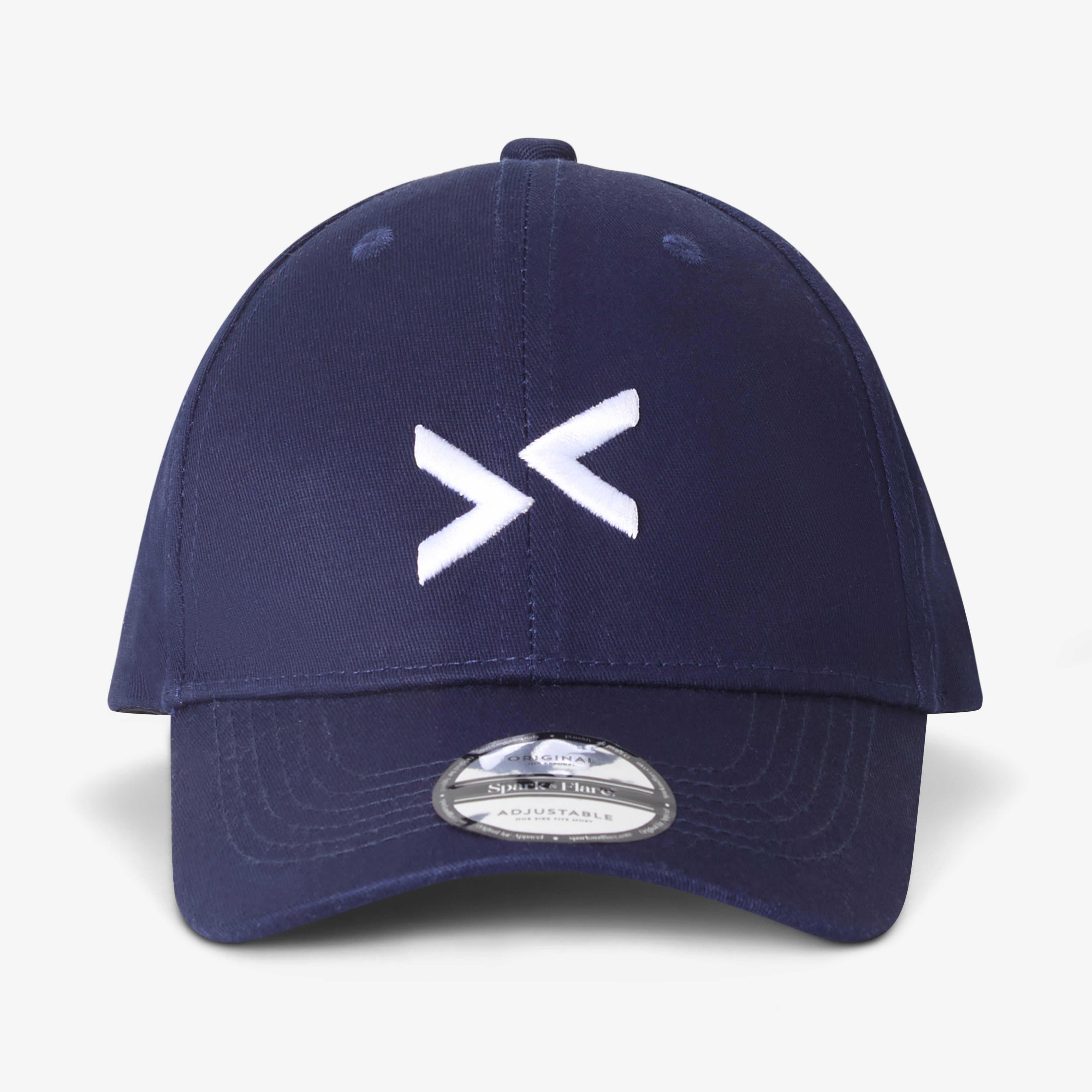 Navy Spark & Flare baseball cap with Spark & Flare arrow logo in white