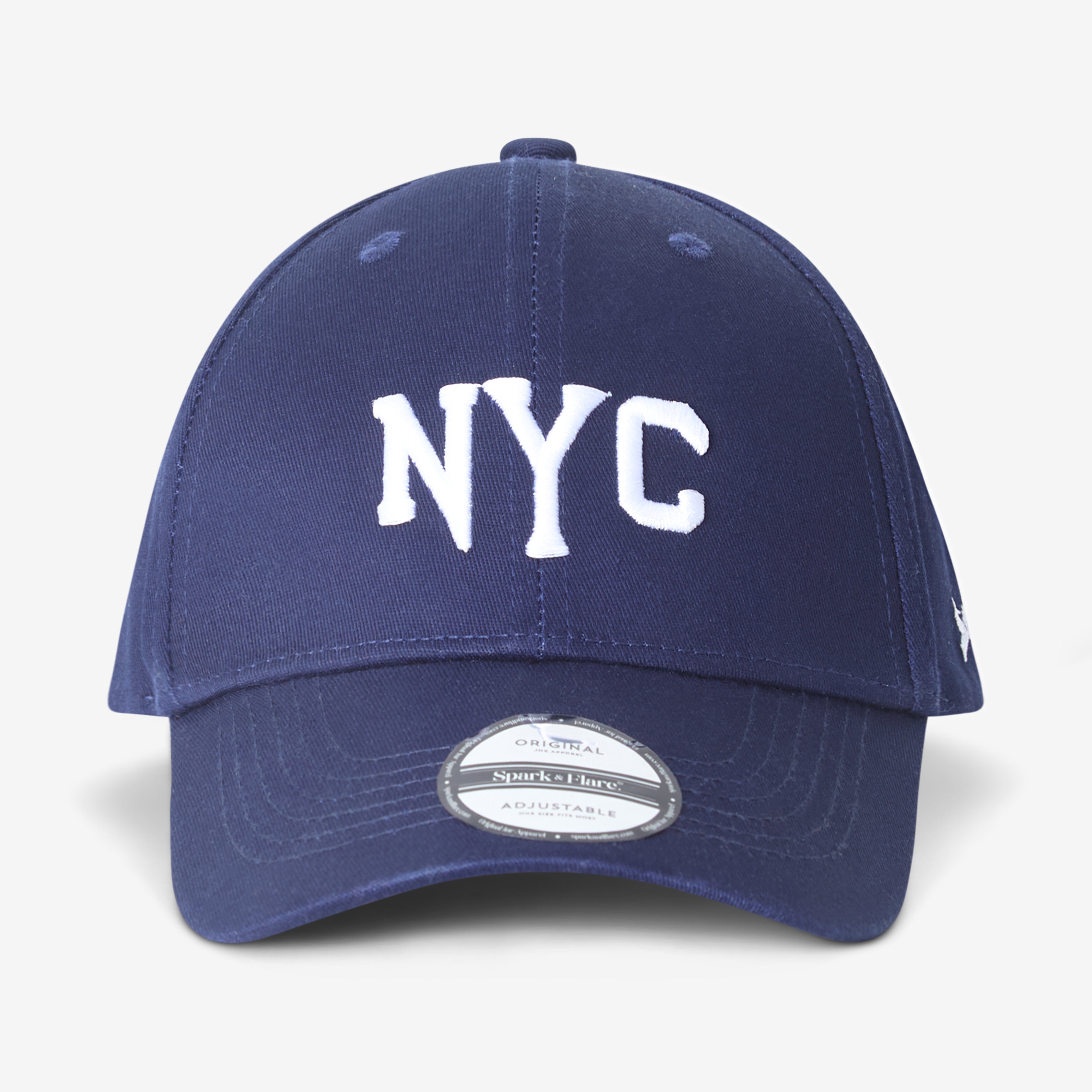 Blue cap with 'NYC' on a white background