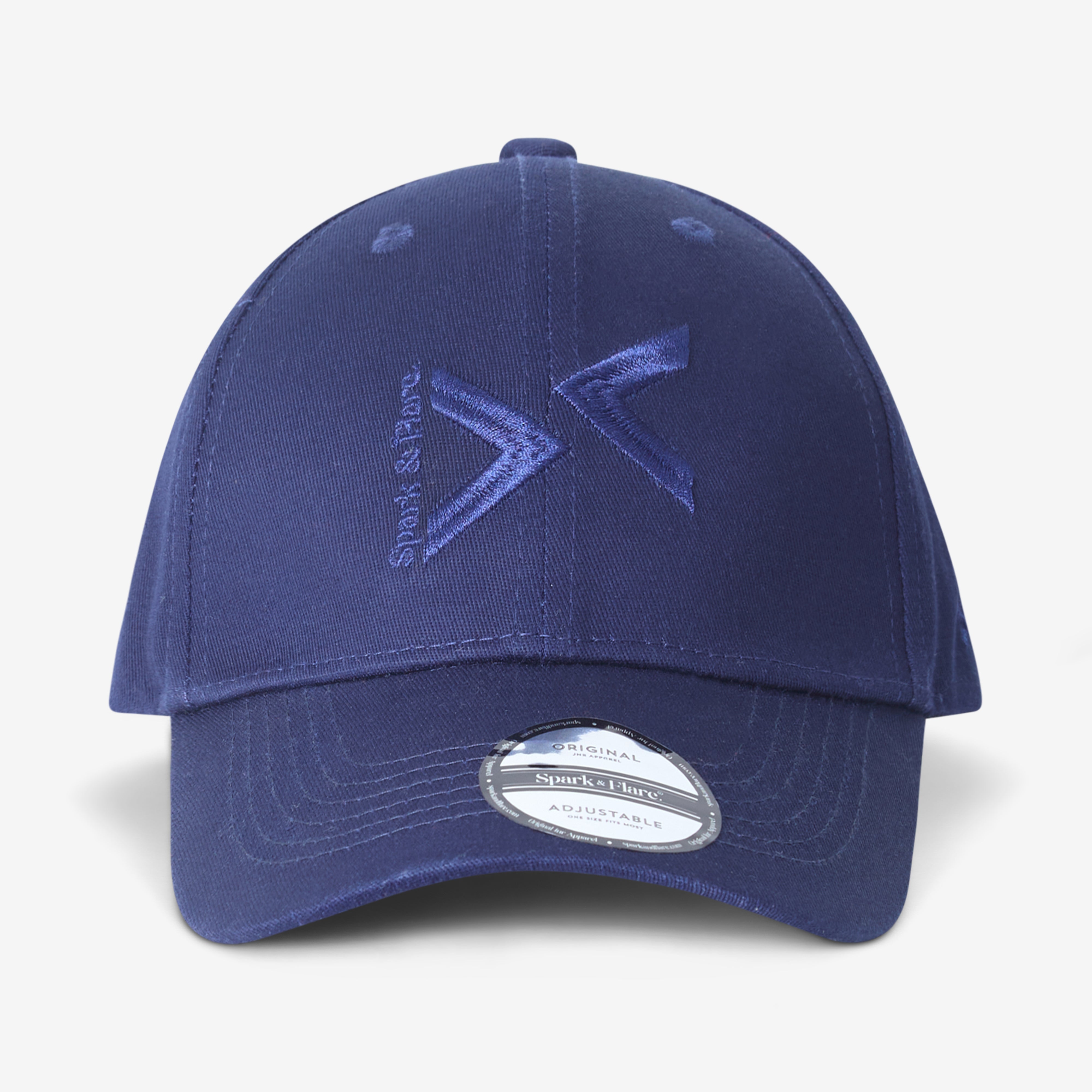 Navy cap with Spark & Flare arrow logo in navy