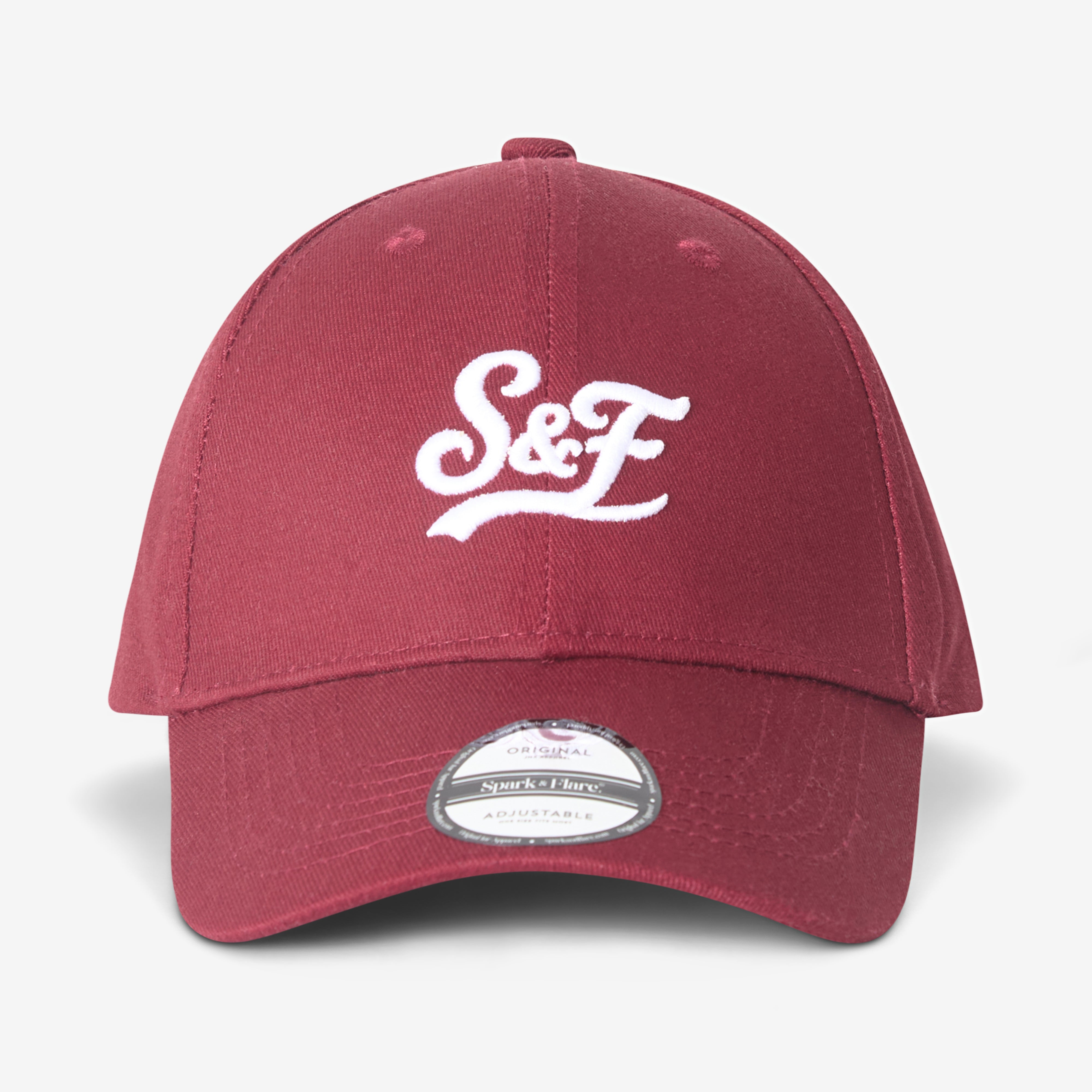 Spark & Flare burgundy cap with S&F logo on the front