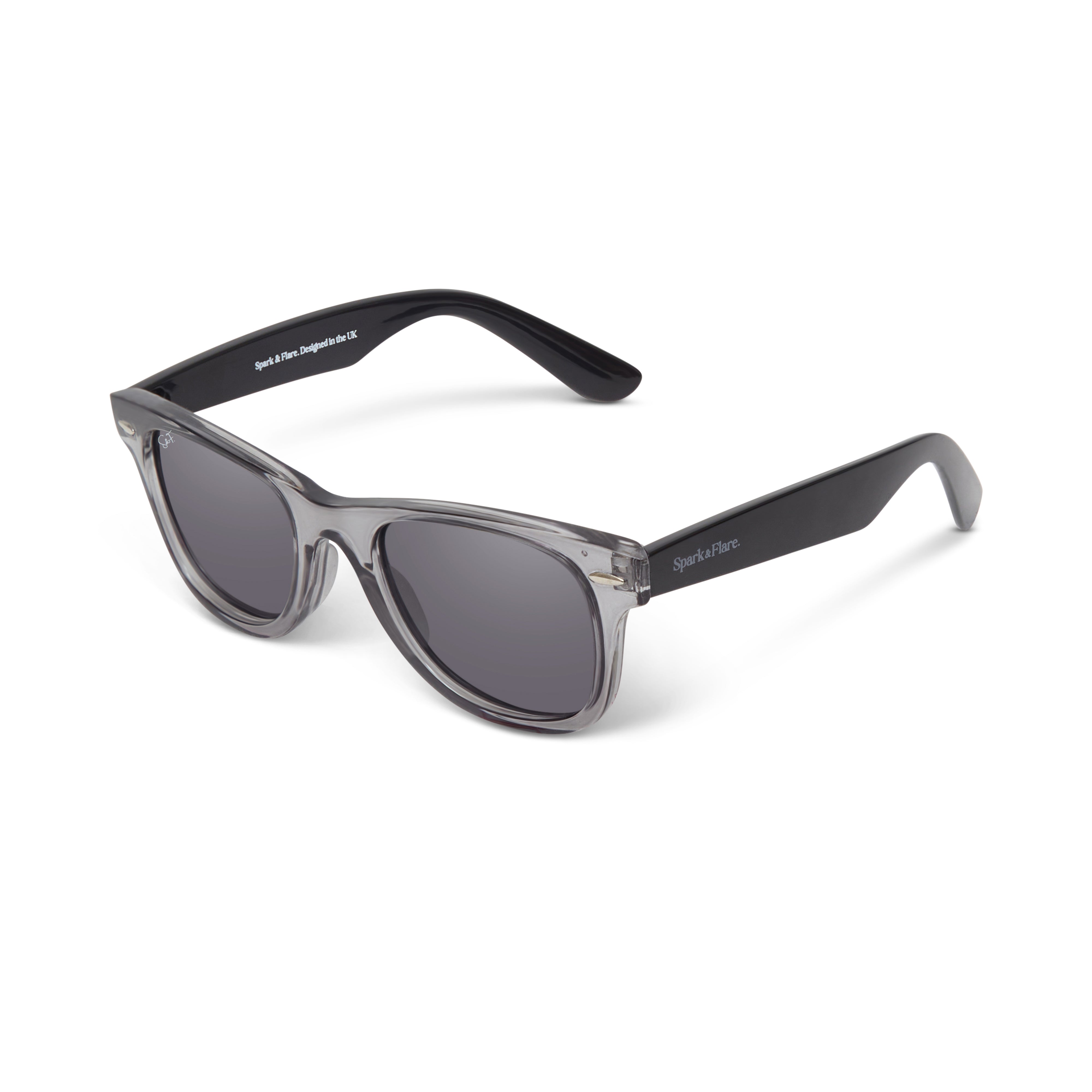 Grey and Black Spark & Flare wayfarer sunglasses for juniors with square wayfarer frames