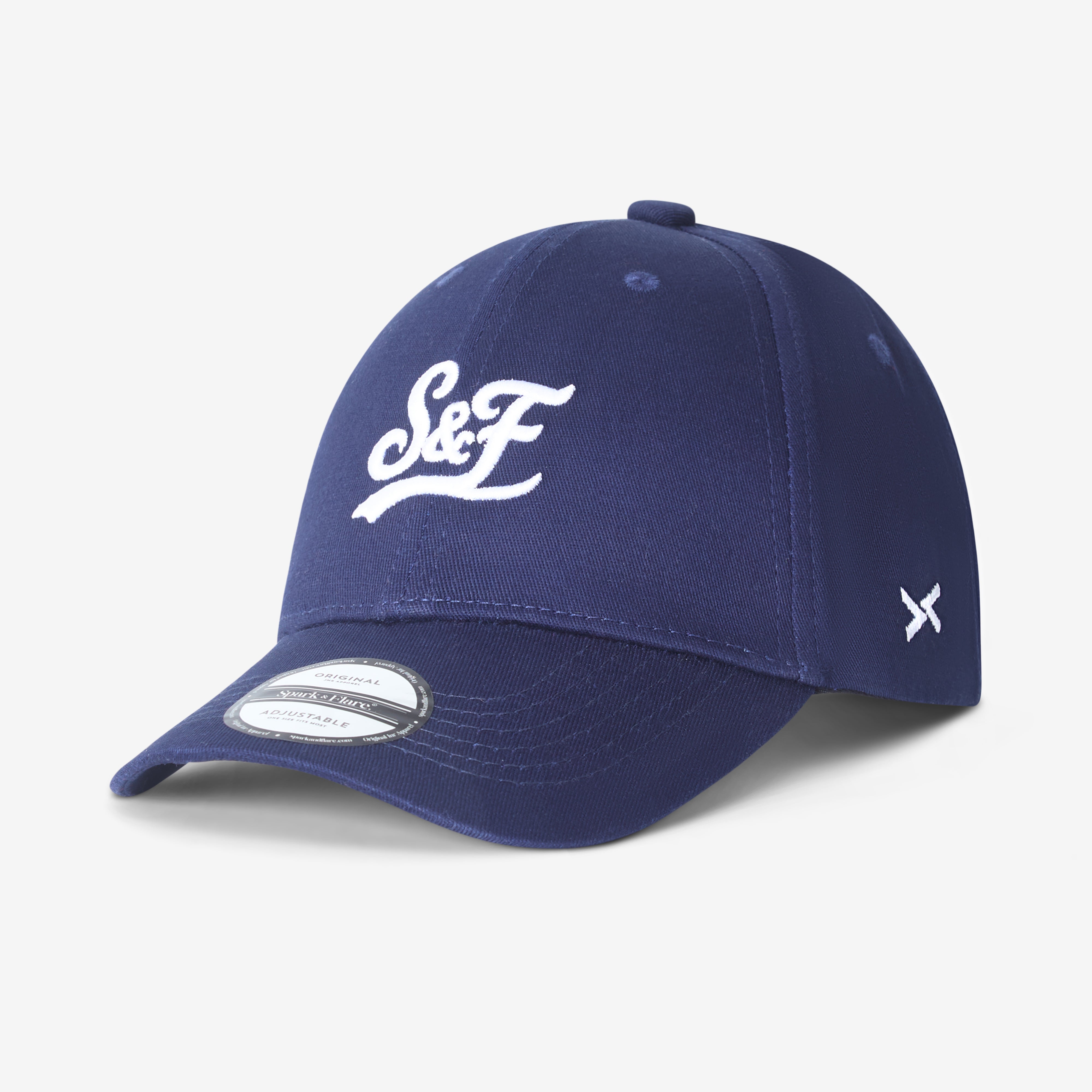 Blue baseball cap with white S&F logo