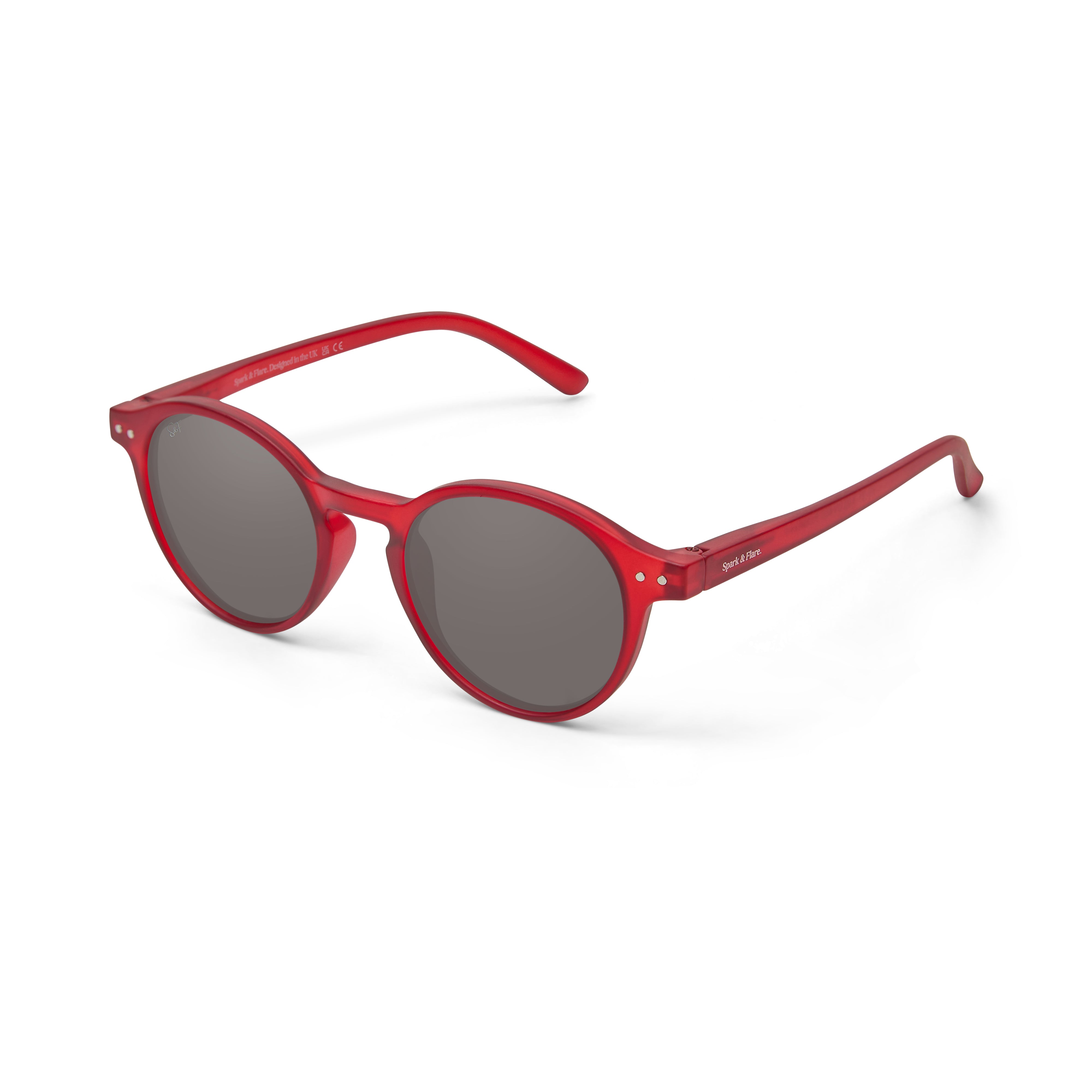Spark & Flare crystal red sunglasses with grey polarized frames