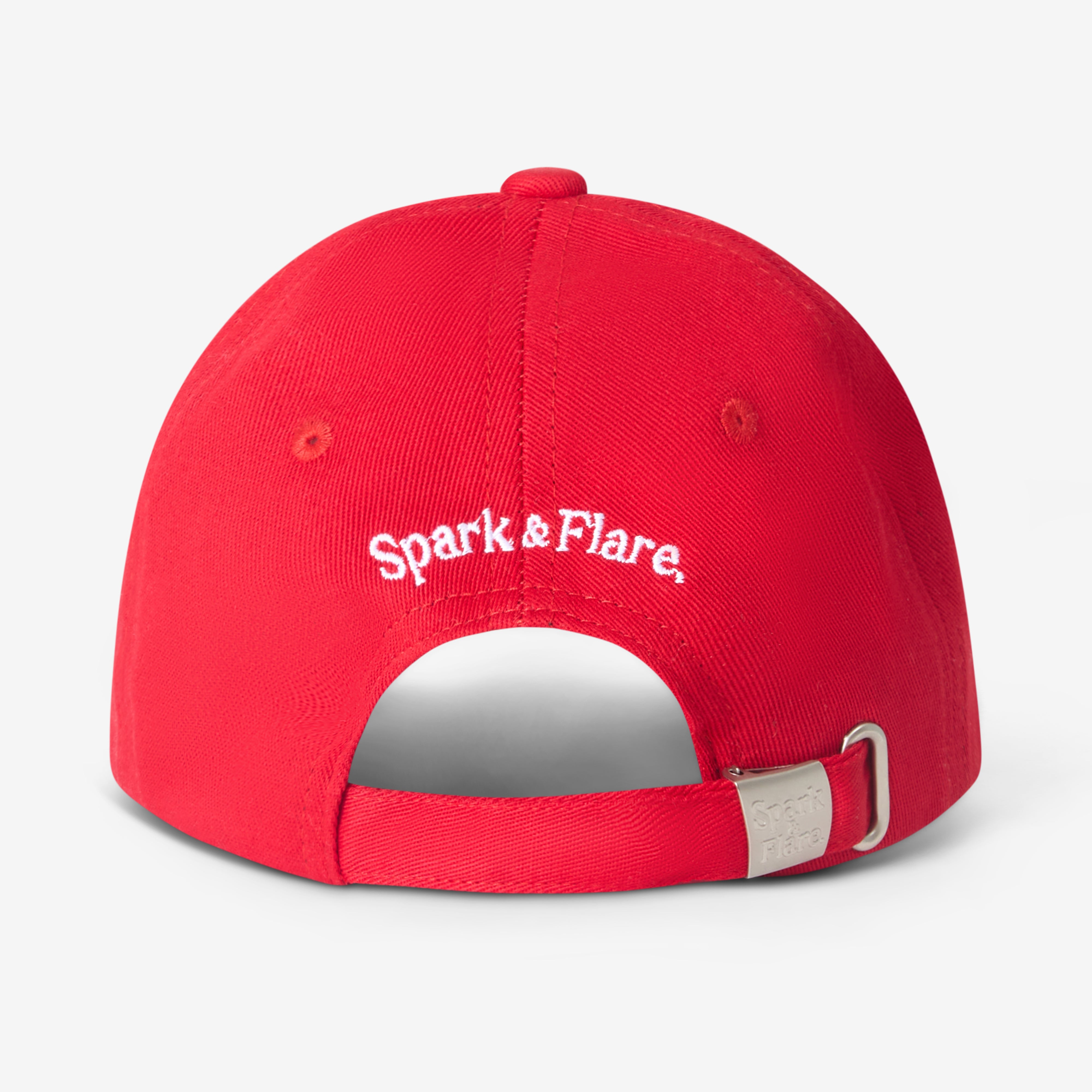 Back of a Red Spark & Flare cap with on a white background
