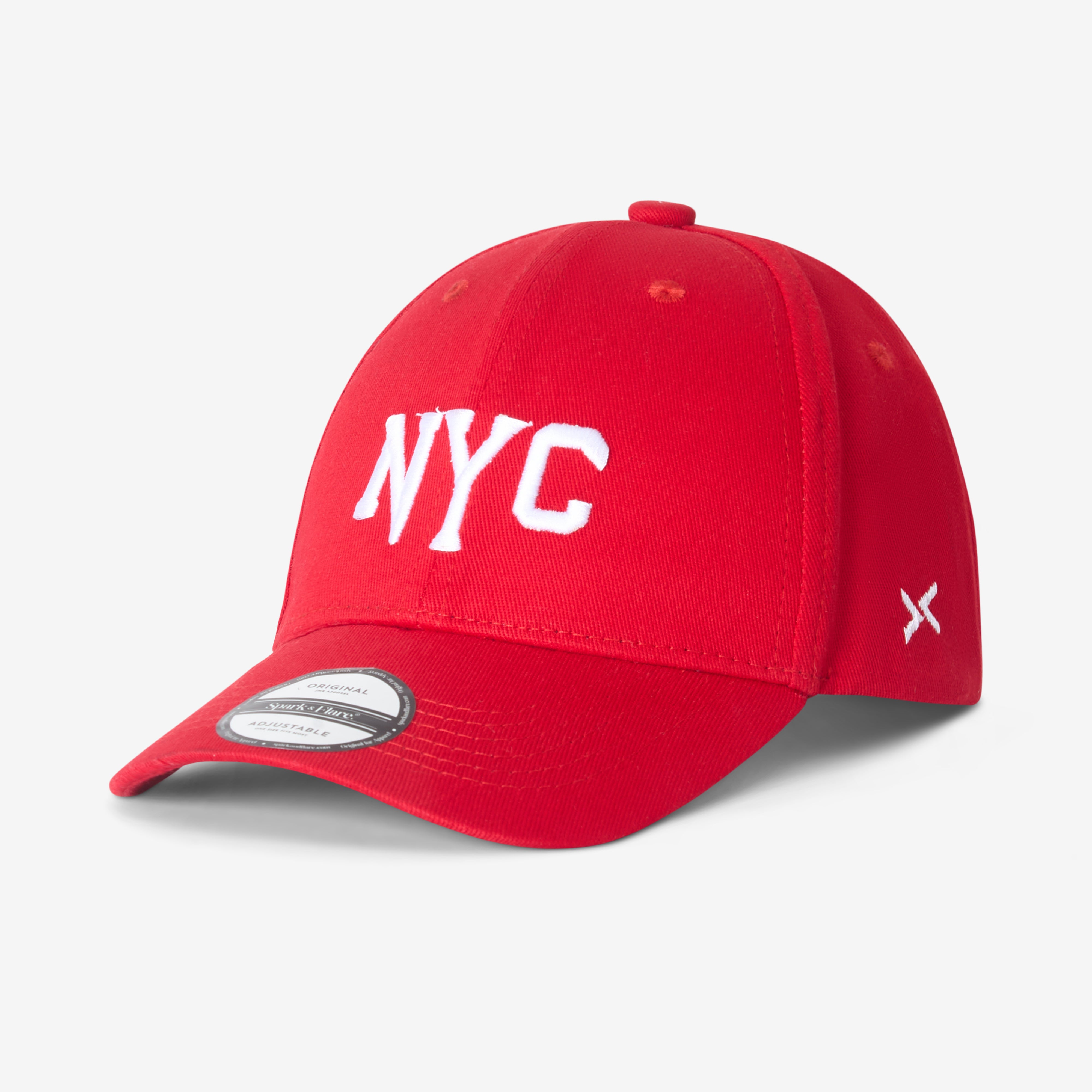 Red Spark & Flare cap with 'NYC' on a white background